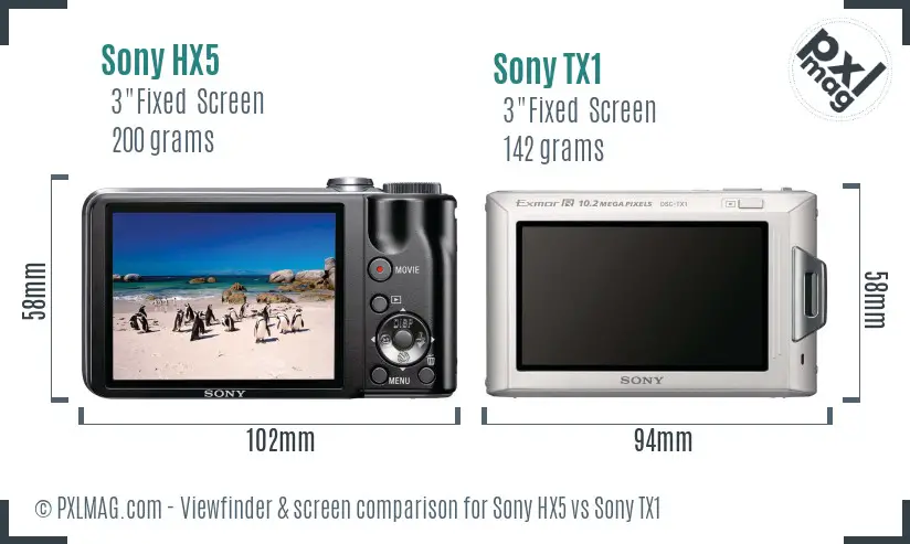 Sony HX5 vs Sony TX1 Screen and Viewfinder comparison