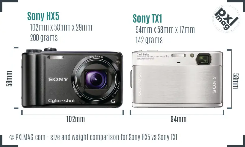 Sony HX5 vs Sony TX1 size comparison