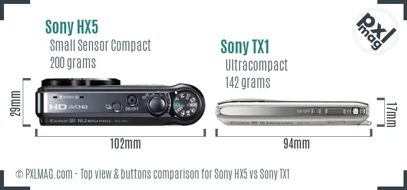 Sony HX5 vs Sony TX1 top view buttons comparison