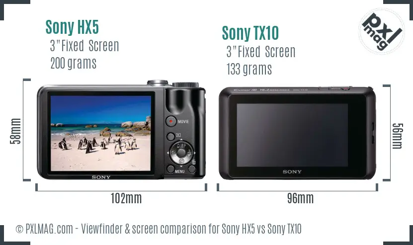 Sony HX5 vs Sony TX10 Screen and Viewfinder comparison