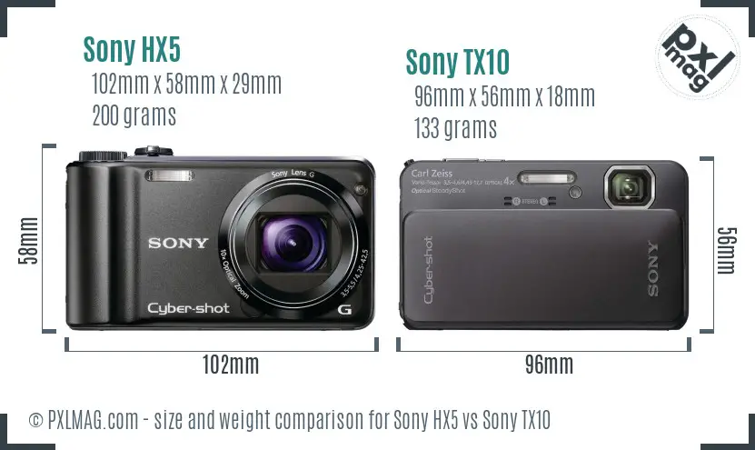 Sony HX5 vs Sony TX10 size comparison