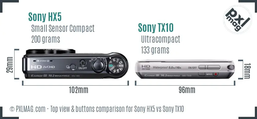 Sony HX5 vs Sony TX10 top view buttons comparison
