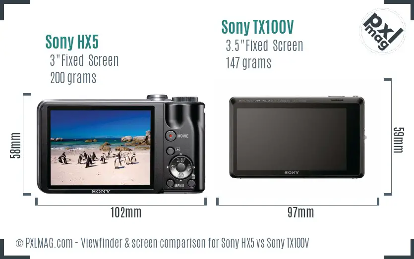 Sony HX5 vs Sony TX100V Screen and Viewfinder comparison