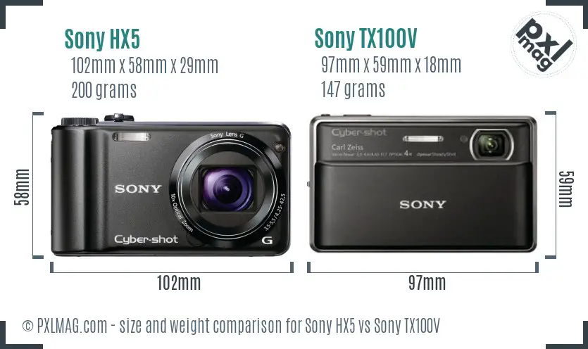 Sony HX5 vs Sony TX100V size comparison