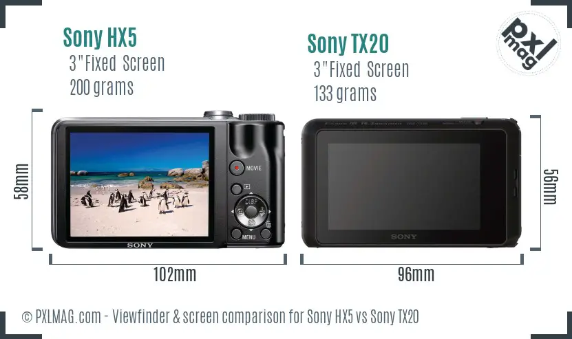 Sony HX5 vs Sony TX20 Screen and Viewfinder comparison