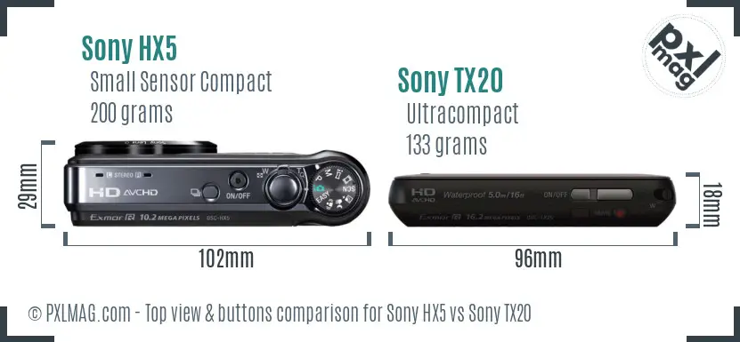 Sony HX5 vs Sony TX20 top view buttons comparison