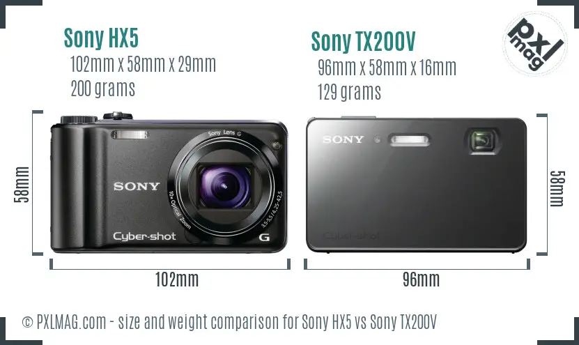 Sony HX5 vs Sony TX200V size comparison