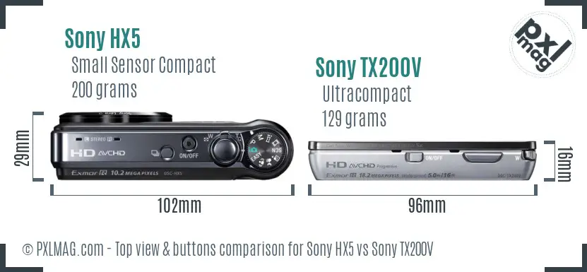 Sony HX5 vs Sony TX200V top view buttons comparison