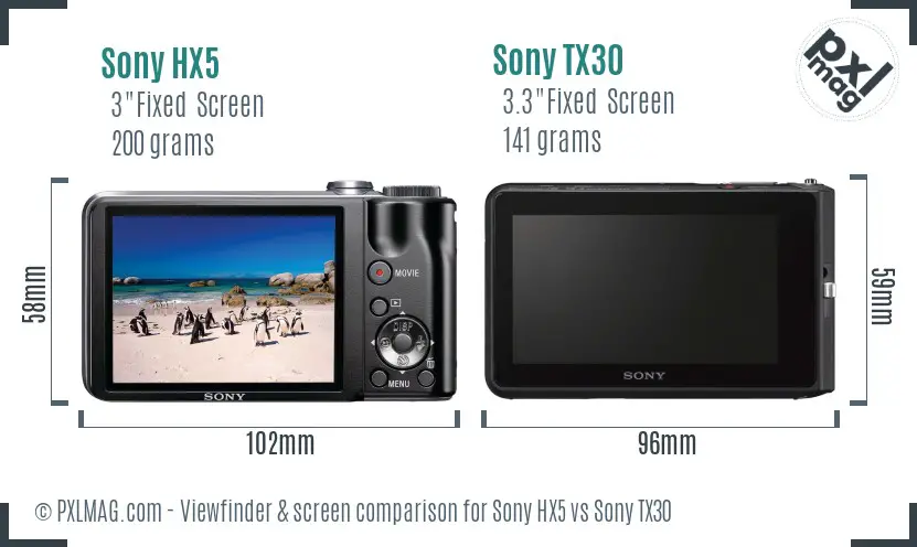 Sony HX5 vs Sony TX30 Screen and Viewfinder comparison