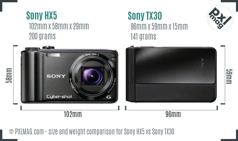 Sony HX5 vs Sony TX30 size comparison