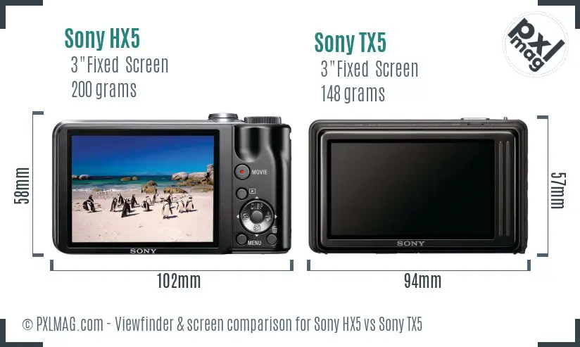 Sony HX5 vs Sony TX5 Screen and Viewfinder comparison