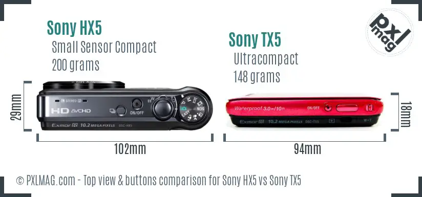 Sony HX5 vs Sony TX5 top view buttons comparison