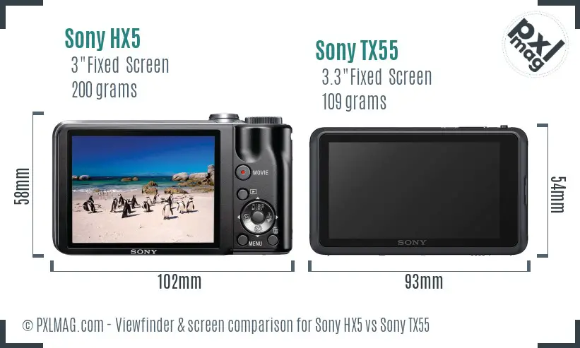 Sony HX5 vs Sony TX55 Screen and Viewfinder comparison