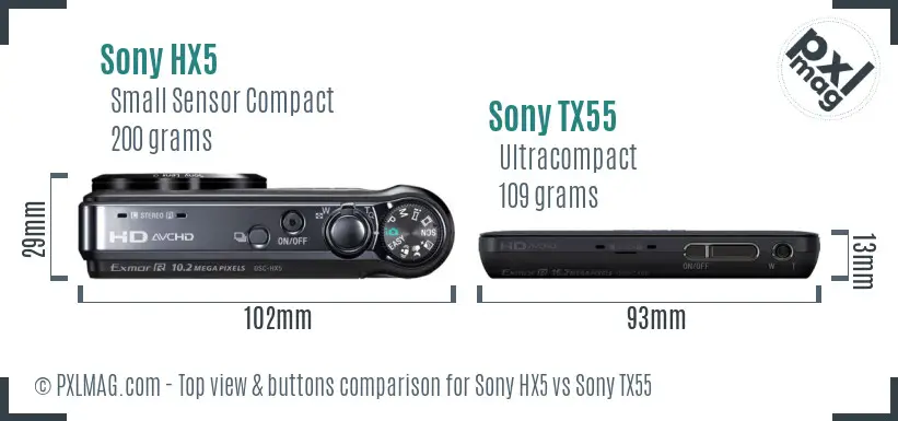 Sony HX5 vs Sony TX55 top view buttons comparison