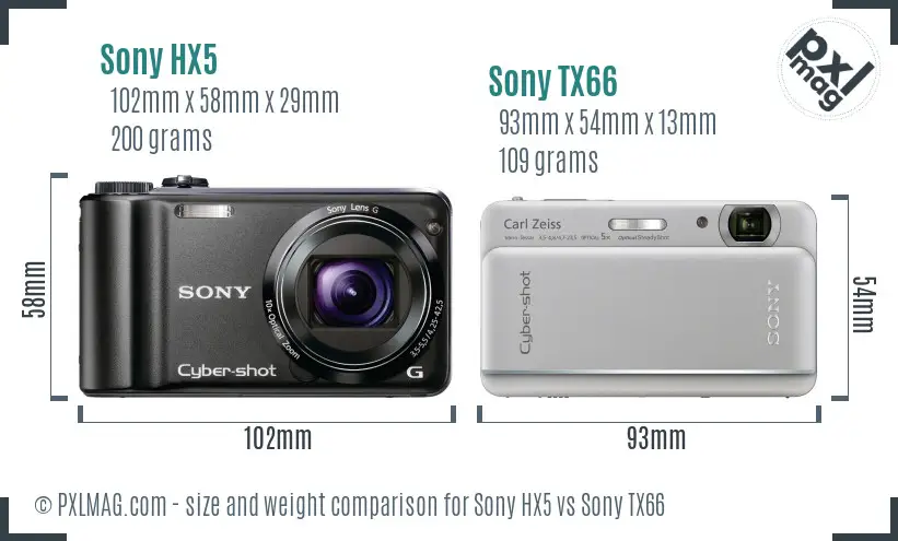 Sony HX5 vs Sony TX66 size comparison
