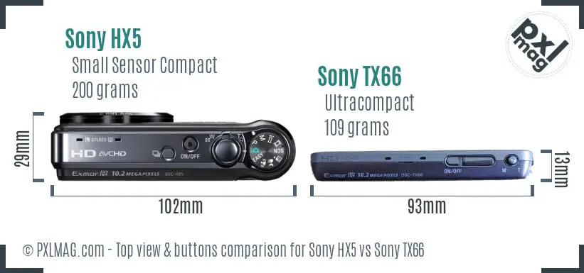 Sony HX5 vs Sony TX66 top view buttons comparison