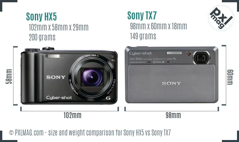 Sony HX5 vs Sony TX7 size comparison