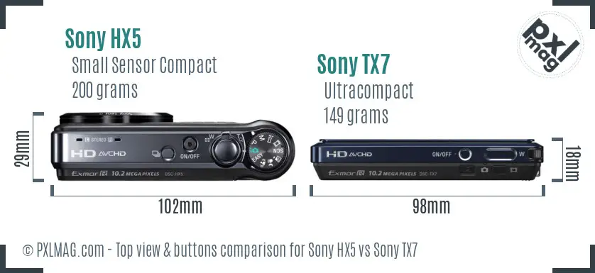 Sony HX5 vs Sony TX7 top view buttons comparison