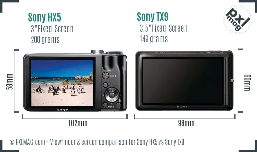 Sony HX5 vs Sony TX9 Screen and Viewfinder comparison