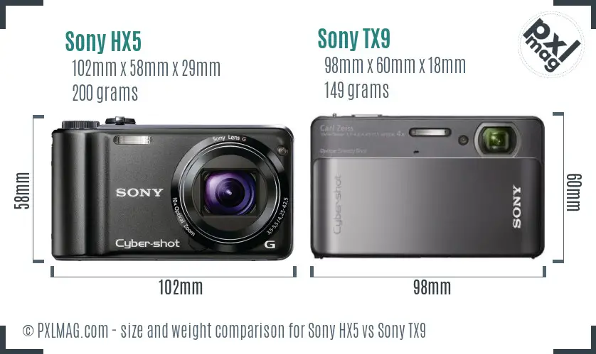 Sony HX5 vs Sony TX9 size comparison