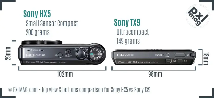 Sony HX5 vs Sony TX9 top view buttons comparison