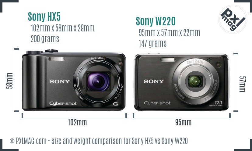 Sony HX5 vs Sony W220 size comparison