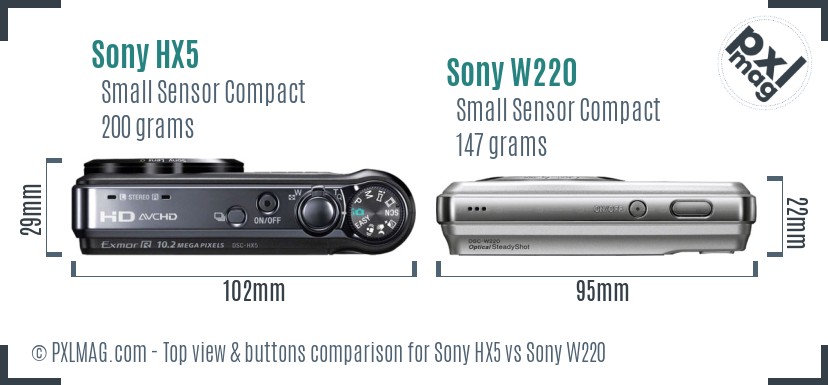 Sony HX5 vs Sony W220 top view buttons comparison