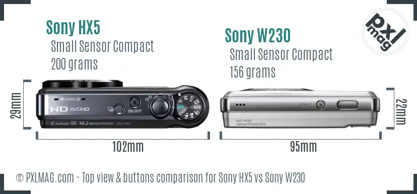 Sony HX5 vs Sony W230 top view buttons comparison