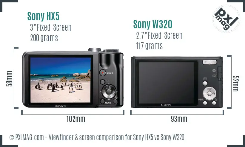Sony HX5 vs Sony W320 Screen and Viewfinder comparison