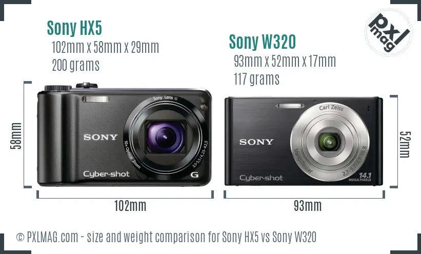 Sony HX5 vs Sony W320 size comparison