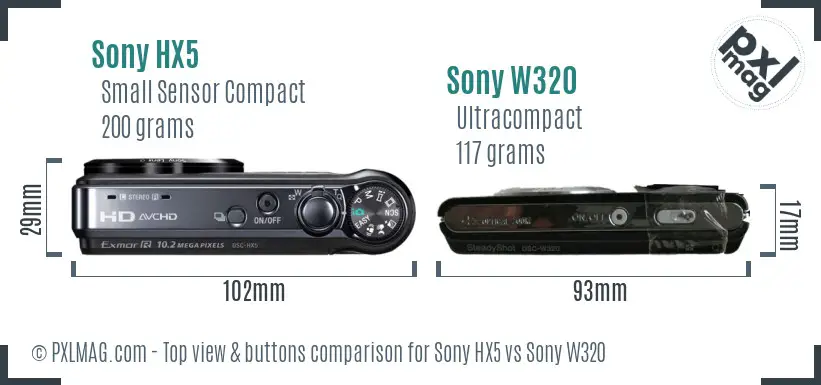 Sony HX5 vs Sony W320 top view buttons comparison