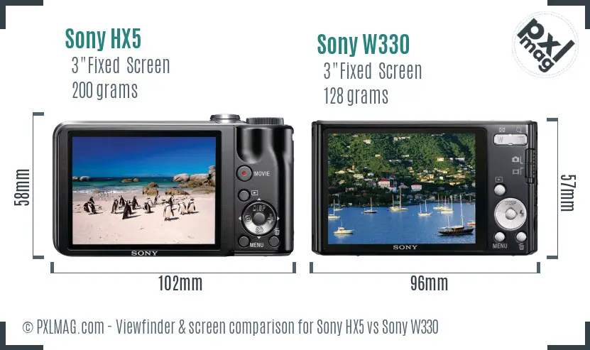 Sony HX5 vs Sony W330 Screen and Viewfinder comparison