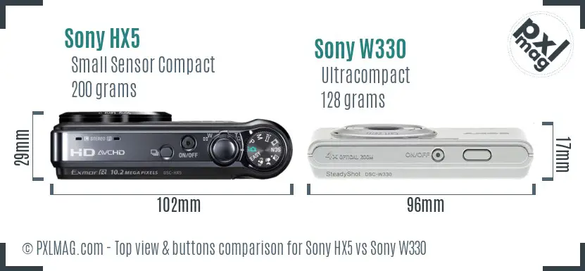 Sony HX5 vs Sony W330 top view buttons comparison