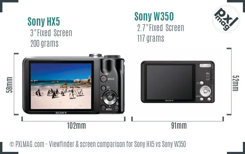 Sony HX5 vs Sony W350 Screen and Viewfinder comparison