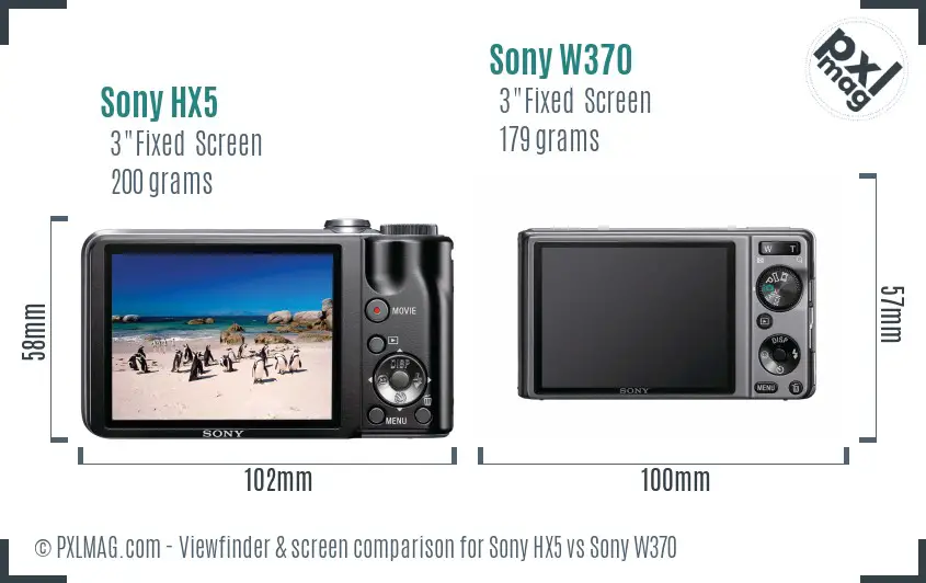Sony HX5 vs Sony W370 Screen and Viewfinder comparison