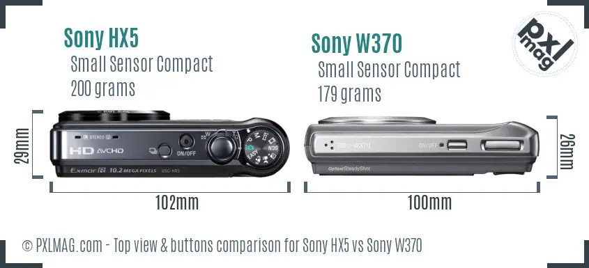 Sony HX5 vs Sony W370 top view buttons comparison