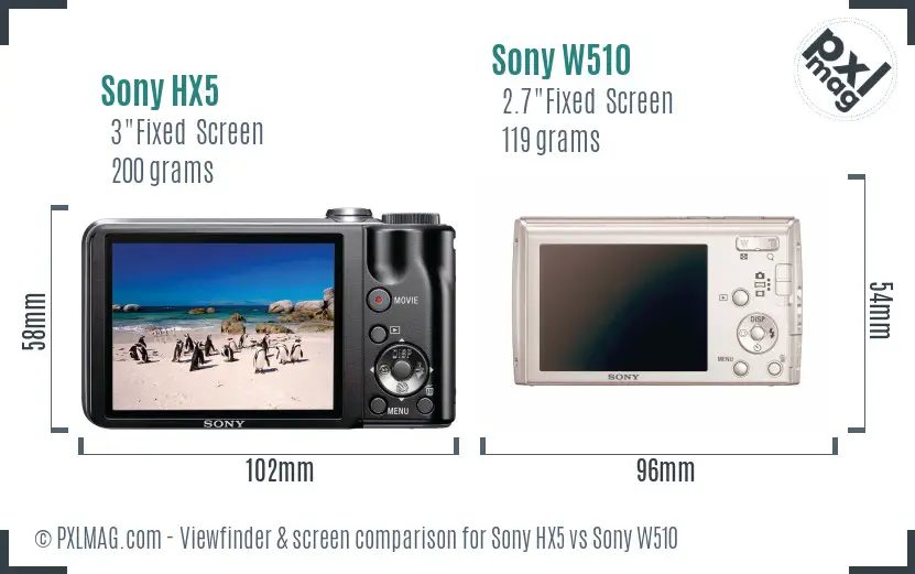 Sony HX5 vs Sony W510 Screen and Viewfinder comparison