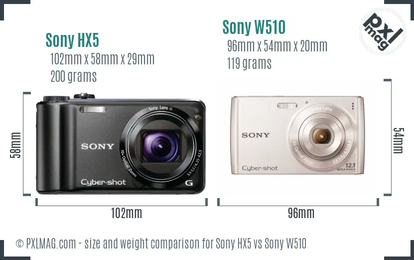 Sony HX5 vs Sony W510 size comparison