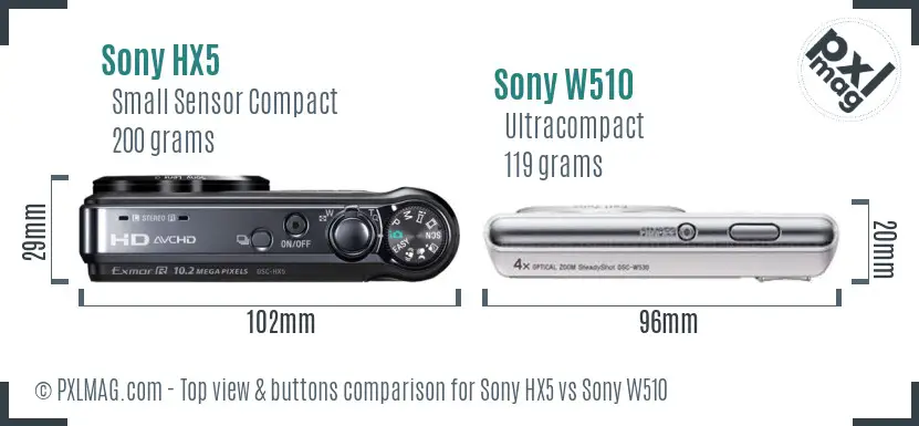 Sony HX5 vs Sony W510 top view buttons comparison