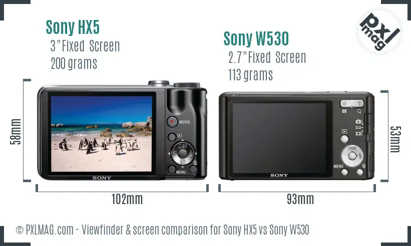 Sony HX5 vs Sony W530 Screen and Viewfinder comparison
