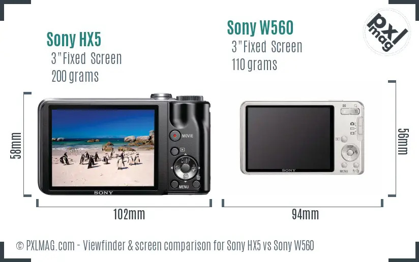 Sony HX5 vs Sony W560 Screen and Viewfinder comparison
