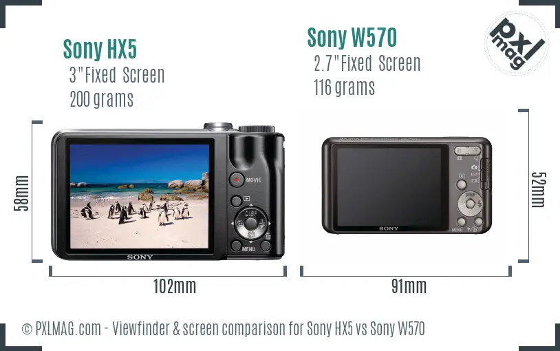 Sony HX5 vs Sony W570 Screen and Viewfinder comparison