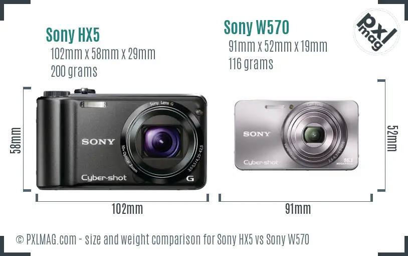 Sony HX5 vs Sony W570 size comparison