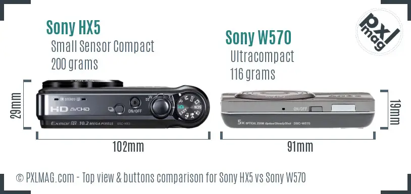 Sony HX5 vs Sony W570 top view buttons comparison