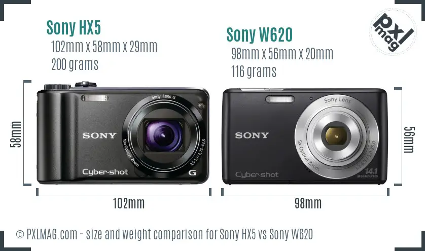 Sony HX5 vs Sony W620 size comparison