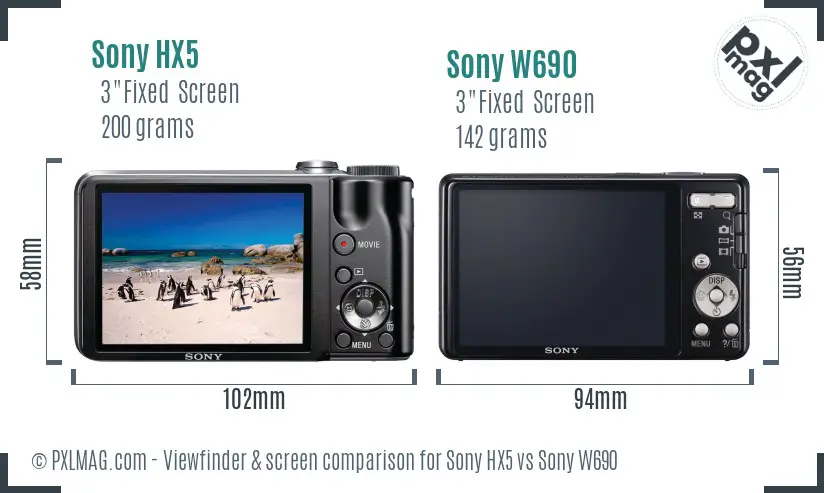 Sony HX5 vs Sony W690 Screen and Viewfinder comparison