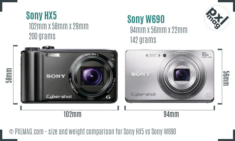 Sony HX5 vs Sony W690 size comparison