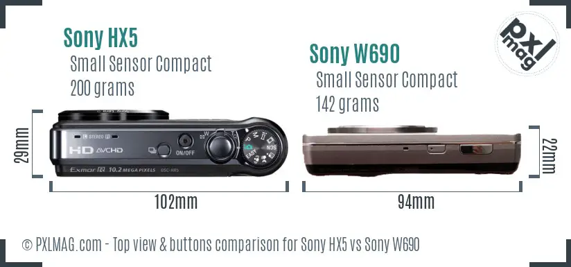 Sony HX5 vs Sony W690 top view buttons comparison