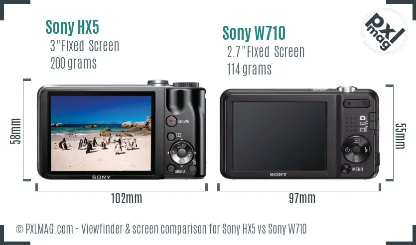 Sony HX5 vs Sony W710 Screen and Viewfinder comparison