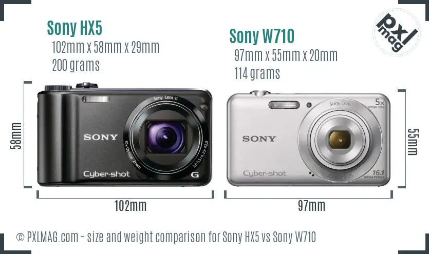 Sony HX5 vs Sony W710 size comparison